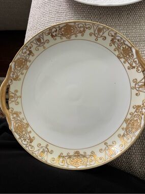 Noritake White Porcelain Serving Platter with Gold Scroll Border